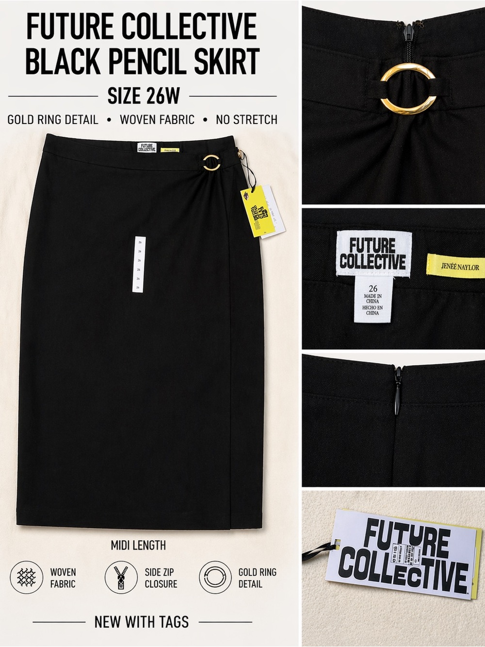 Future Collective Black Pencil Skirt Size 26w